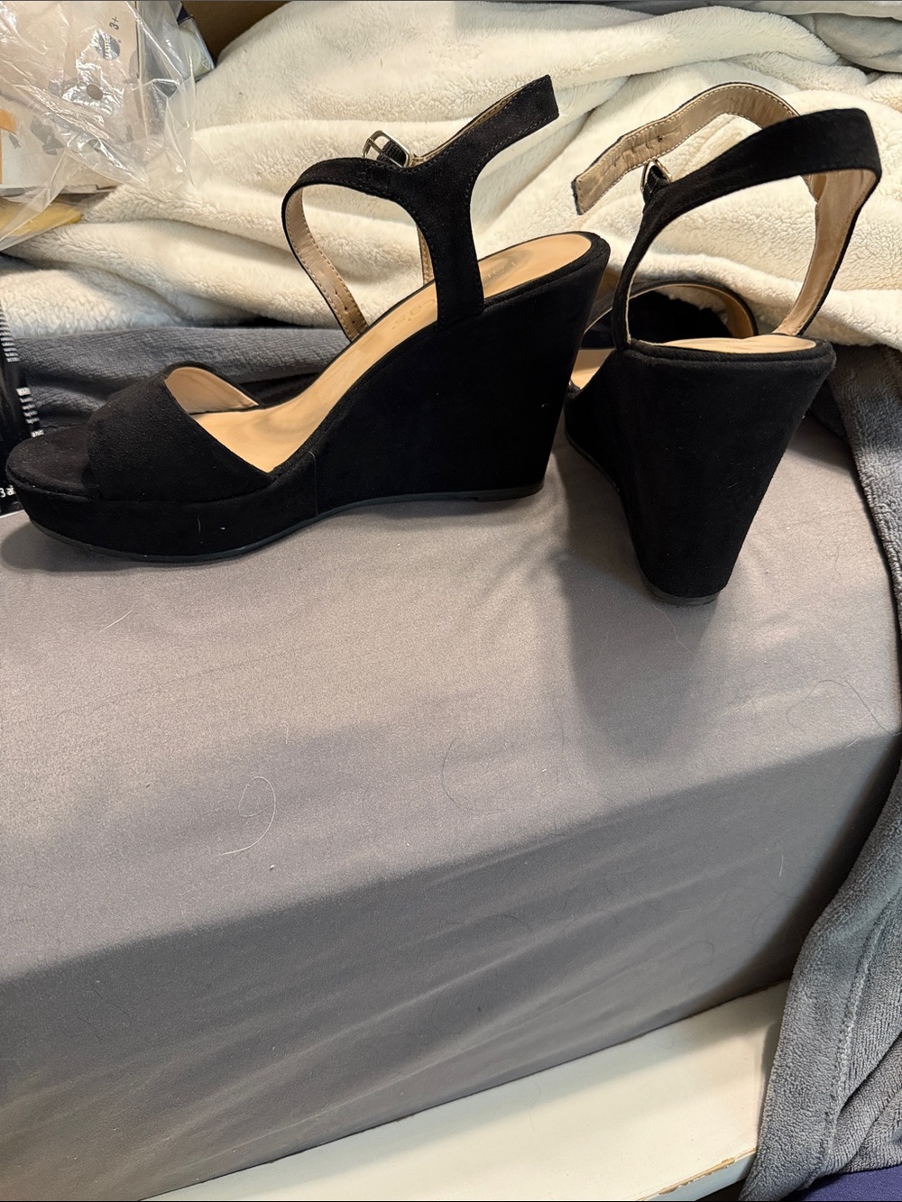 Cesca Black Suede Wedge Sandals